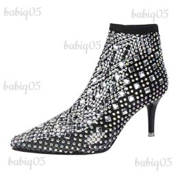 Laarzen Fashion Crystal Transparante mesh Enkle laarzen voor vrouwen puntig teen hoge hakken schoenen vrouw zapatos de mujer maat 41 t231117