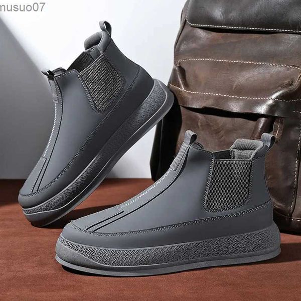 Bottes Mode Gris Plate-Forme Chelsea Bottes Hommes À La Mode Haut Haut Slip-on Hommes Bottes En Cuir Décontracté Confortable Antidérapant Homme Bottines