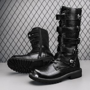 Botas de moda Botas de motocicleta guapos Hombre Man elegante Black Zip Boots High Boots For Men Streetwear Outdoor Nonslip Biker Biker bota