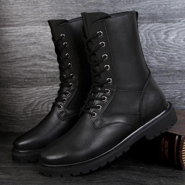 Botas de moda HOMBRES HOMBLES CASA CASA CASA PUNK PUNK CUERO Invierno Motocicleta tibia Antigua Miding