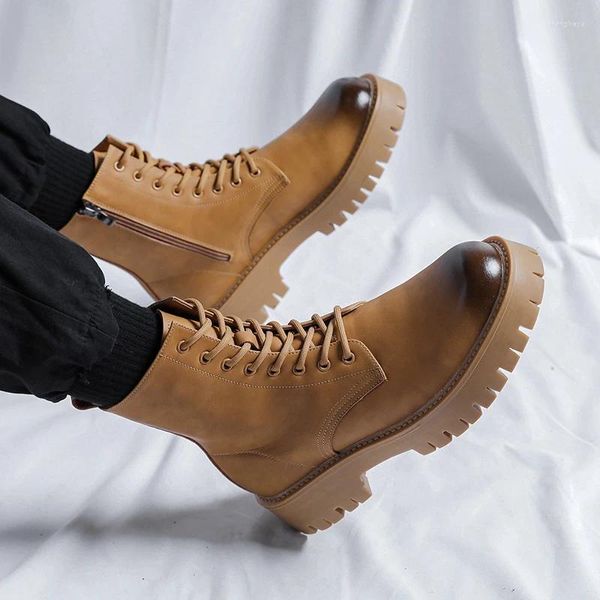 Boots Fashion Lace Up Mens Motorcycle de style anglais noir 2024 Automne Desert Casual Leather Cowboy Cowboy