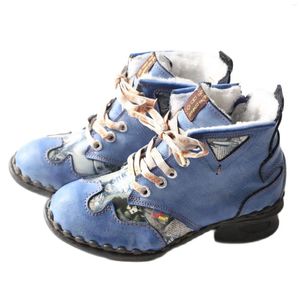 Botas Moda Cuero Ocio Corto Zapatos de invierno para mujer Peludo con diseño de cordones