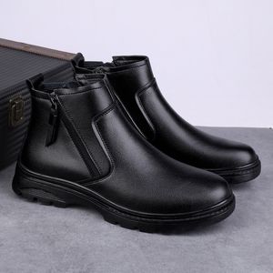 Bottes Mode hommes en cuir véritable chaussures haut hiver chaud bottes de neige personnalité moto bottines confortables côté bottes à glissière 230825