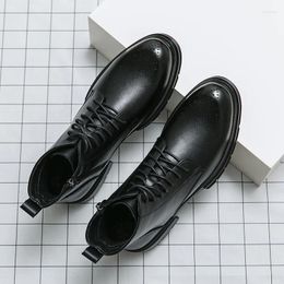 Bottes Mode Hommes British Block Cuir Chaussures Noir Marron Haut Haut Fond Épais À Lacets Fermeture À Glissière Latérale Classique Tailles 38-46