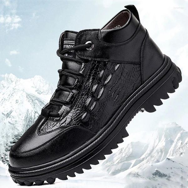 Bottes mode hommes en cuir véritable imprimé crocodile baskets chaussures décontractées de luxe en laine britannique à l'intérieur de la neige chaude