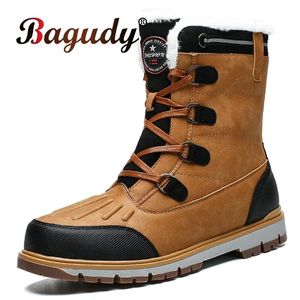 Laarzen Mode Heren Winterlaarzen Warm Bont Hoge Sneeuwlaarzen Mannen Waterdichte Lederen Platform Laarzen Outdoor Antislip Heren Winterschoenen 231216