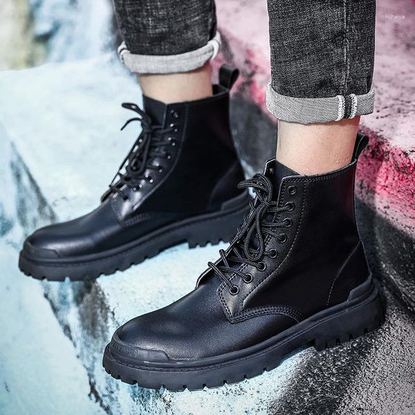 Botas Moda para hombre Otoño Invierno Herramientas Hombres Casual Cuero Hombres Vintage Hombre Lace Up Tobillo Militar Zapatos de nieve cálidos