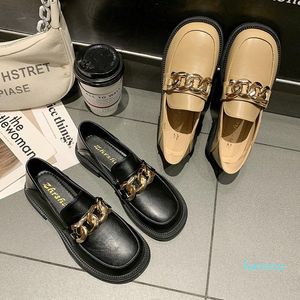 Laarzen mode metalen ketens lederen loafers dames schoenen winter warme zachte hak vierkant teen