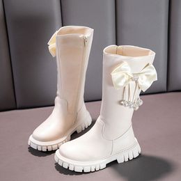 Boots Fashion Princess High 2023 Kids Girls Soft Leather Long Platform herfst Winterkinderen Casual schoenen 230814