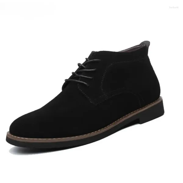 Botas Producto de moda Zapatos de gamuza invertidos de caña alta para hombres Cuero de vaca esmerilado Cuero informal de negocios