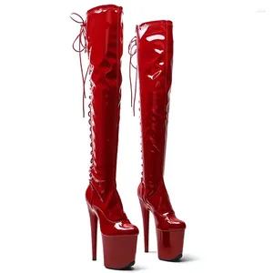 Boots Fashion Pu Upper Sexy Exotic Pole Dancing Chaussures 20cm / 8inches High Heel Plateforme Femme Modern Over-the-Knee 249