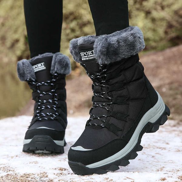 Botas Moda Zapato de nieve para mujer Plataforma de lana gruesa Bota a media pantorrilla Cojín de aire antideslizante Amortiguación Viajes Senderismo Esquí en invierno 221213