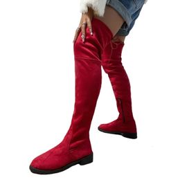 Laarzen Mode Suede Dames Over De Knie Hoge Hak Laars Winter Tall Kerst Rood Sexy Party Dames Schoen Warm Botas de Mujer 231116