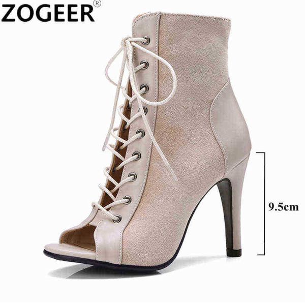 Botas moda verano tacones tobillo para mujer 2022 primavera Peep Toe cordones bombas zapatos de fiesta calidad gamuza señoras sandalia tamaño grande 220805