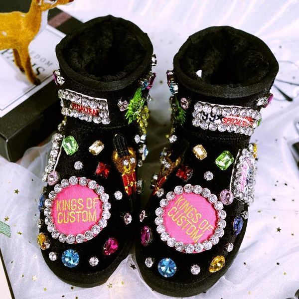 Bottes Tendance Japonaise Mignonne Avec Strass De Luxe Doux Chaud Laine De Neige Tube Court Bottes Pour Femmes.