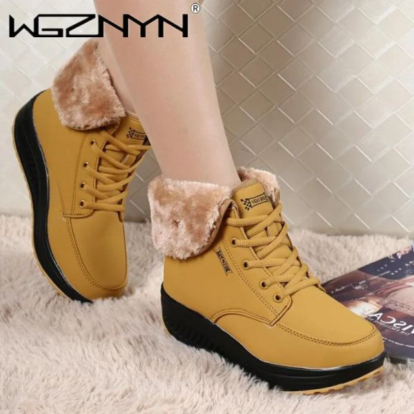 Botas de moda Femenina de invierno más Veet Swing Shops Women Sneakers Plataforma de nieve Cuaradas Botas de tobillo Mujer zapatos de algodón termal