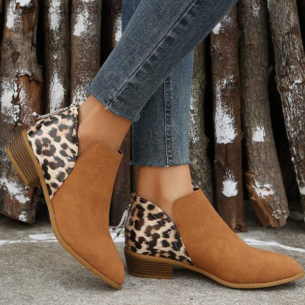 Boots Fashion Femmes Boots Winter Retro Femmes Botties Bottes Loisure Léopard Boots Confortable Chaussures pour dames plus taille T230818