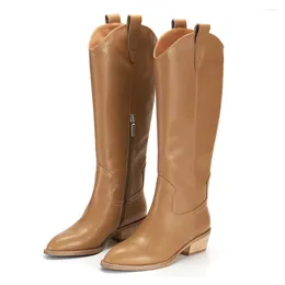 Botas Moda Mujer Cuero genuino Rodilla Montar con cremallera Apertura Capa superior Zapatos de cuero al aire libre Casual