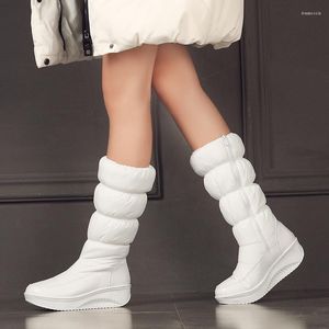 Laarzen mode dames knie hoge winter warme bont wiggen sneeuwzijde ritssluiting comfortabele vrouw schoenplatform waterdichte lange laars