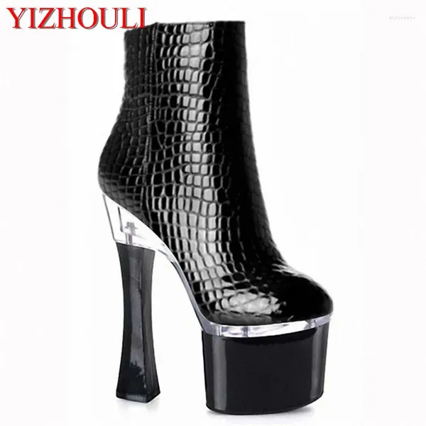 Bottes de mode pour femmes, semelles épaisses de 17 à 18 cm, talons hauts de 7 à 8 pouces, cheville carrée supérieure en serpentine, printemps et automne