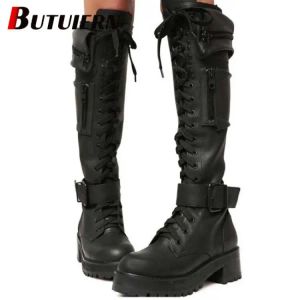 Botas Fashion Mhaller's Mhigh High Boots Black Punk Punk Gothic Platform Boots Boots Wedge Sexy Motorcycle Boots Zapatos Big Tamaño