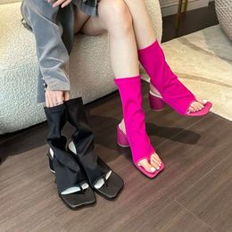 Boots Fashion Women Sandals Clip Toe Summer Sctret Sock Bootes High Heels Slip on Rose Black Party
