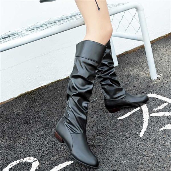 Botas Moda Mujer Primavera Botas Mujer Estiramiento Pu Zapatos de cuero Mujer Negro Blanco Roma Hasta la rodilla 221213