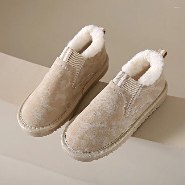 Botas Plataforma de moda y versátil Nieve Invierno de mujer 2024 Piel integrada Low-Top Tubo corto Zapatos de algodón cálido