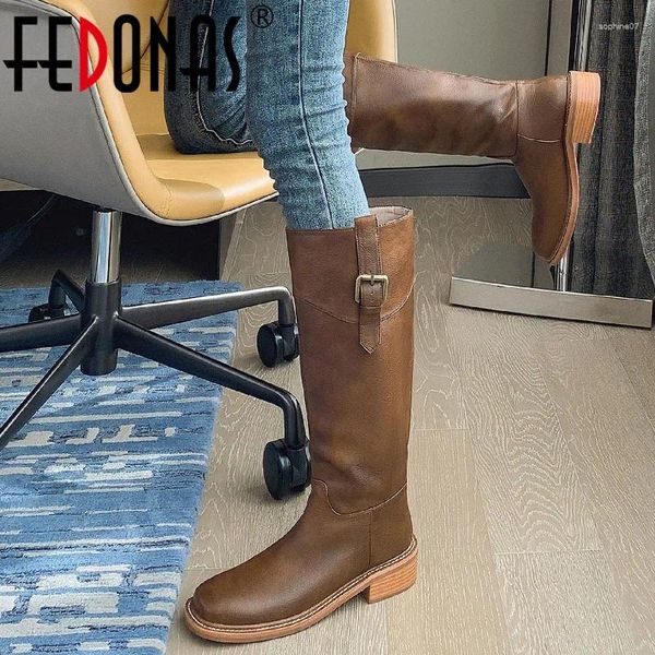 Boots Fedonas Autumn Winter Femmes Knee High Outdoor Talons épais