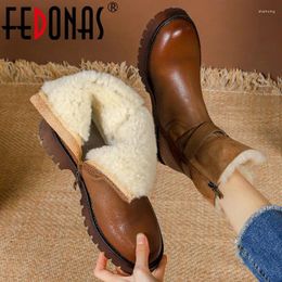 Boots Fedonas High Quality Geatin Leather Femmes Ankle Wool Snow Winter Work Working Casual Casual HEPL TALES BOUCLE CHAUSEMENTS FEMME