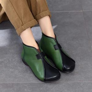 Boots Feerldi Wide Leg Mom Mom Boots Black Green Twee getinte etnische schoenen voor vrouwen 2023 Retro Bruine Booties Round Toe Botas Mujer