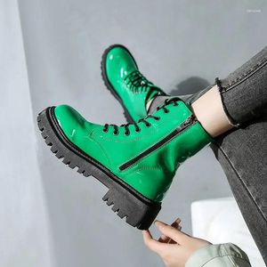 Bottes en cuir Pu pour femmes, chaussures d'hiver de haute qualité, fermeture éclair solide, à lacets, tête ronde, plateforme polyvalente, en vente, 2024