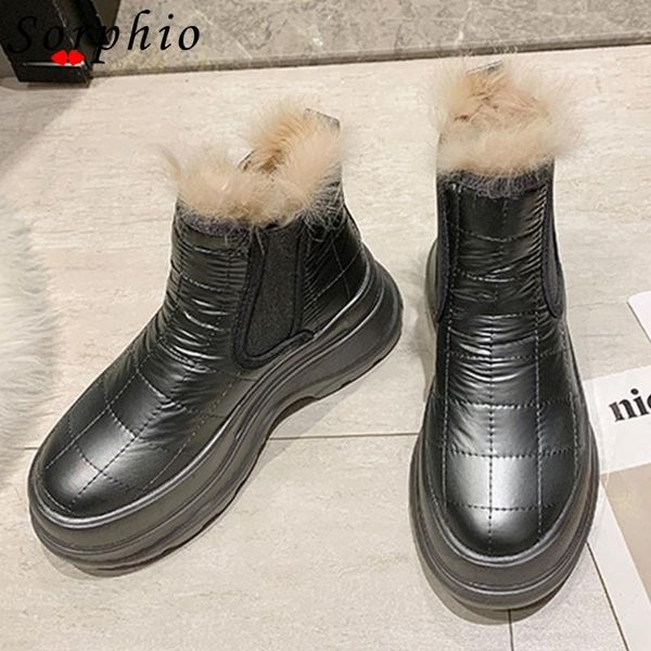 Botas de nieve femenina tobillo cómoda para mujeres pelaje peluche de moda redondear el hogar zapatos para mujeres gran tamaño 40 invierno cálido frío