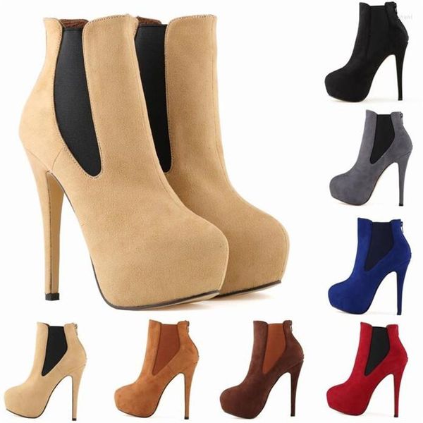 Bottes femme neige hiver femmes troupeau mi-mollet basique bout rond Super haut 14 CM talons fins solide bande élastique chaussures