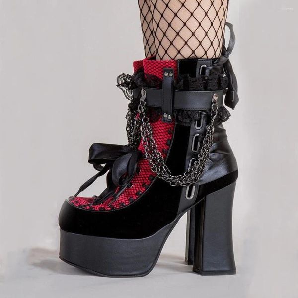 Bottes féminines Marry Janes Lolita Goth Punk chaîne Chunky talons hauts plate-forme cheville dames chaussures en offre 2024