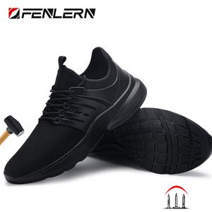 Bottes Fenlern Chaussures de sécurité imperméables Men Slip sur des orteils en acier large léger Femmes S3 Antismash Work Sneakers 230812