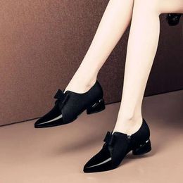 Laarzen fhanchu vrouwen hoge hakken naakte laarzen 2021 patent pu lederen herfst schoenen bowtie enkel bota's puntige teen zwart blauw dropshipping