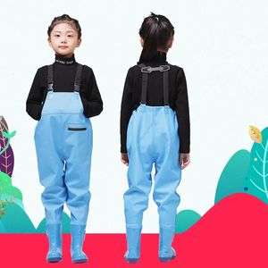 Bottes de pêche cuissardes avec bottes pour enfants activités de plein air filles garçons pantalons de pluie en PVC imperméable Bootfoot Max Foot 22 cm 8,65 pouces 231005