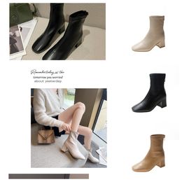 Bottes Chaussettes à cinq doigts en tissu extensible pour femme - Style fantaisie - Talons hauts - Bout à talons - Chaussures d'extérieur - Couleur unie