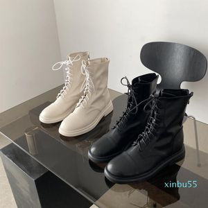 Botas Plataforma plana Zapatos de roca Mujer Cremallera Punta redonda Zuecos Verano Lolita Baja Goma Equitación Blanco Media pantorrilla Señoras Media pantorrilla Hoof