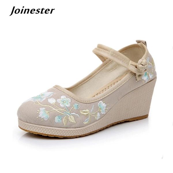 Boots Floral Broidered Femmes Cales de printemps Pumps Ladies et ethniques toile Mary Jane Dress Shoes Vintage Round Toe Espadrilles pour femme