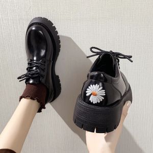 Boots Flower broder chaussures en cuir japonaises femme lacets à l'orteil