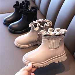 Botas Flor Niñas Otoño Invierno Felpa Niños Niños Zapatos Marca de moda Cuero suave Niños cálidos 220924