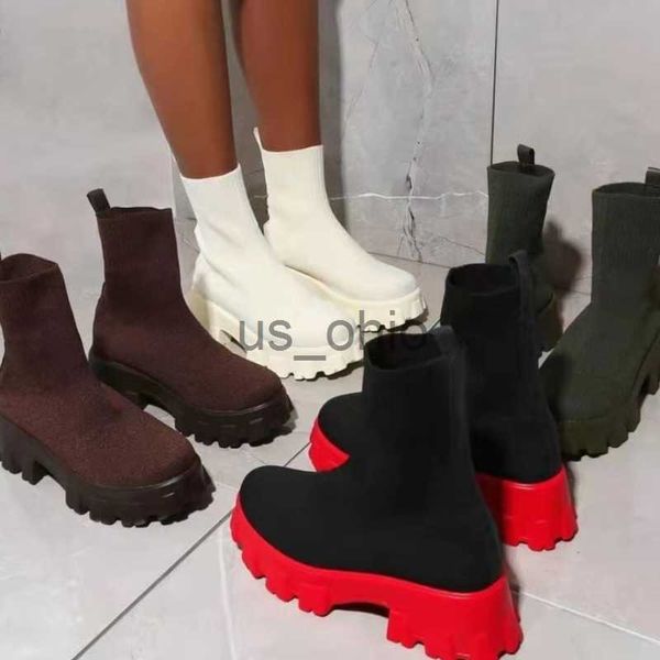 Botas de tejido de moscas botas cortas de deportes 2021 otoño e invierno nuevas estaciones independientes botas para mujeres grandes tamaño un calcetín botas de calcetín J230811