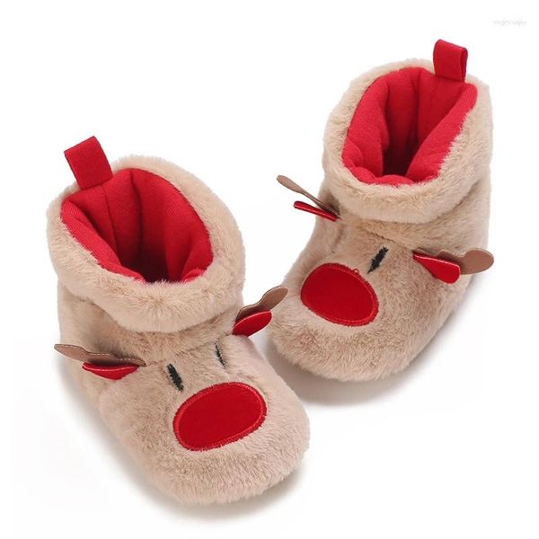 Botas FOCUSNORM 0-18M Navidad Infantil Bebé Niños Niñas Vellón Suave Antideslizante Elk Invierno Cálido Zapatos para niños pequeños