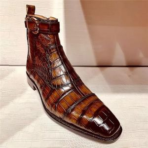 Boots for Men Brown Black Blue Short Korte enkel Kwaliteit Buckle Strap Business Vintage Shoes 221119