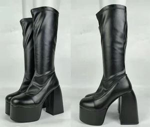 Botas para mujer zapatos de rodilla en plataforma tacones góticos altos estilo punk nuevo rock otoño invernal pumpas gruesas talla grande para niñas zapatos