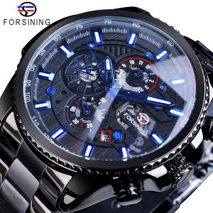 Boots Forsiner Black Automatic Self Men Men Militar Military Wistes Imperproof 3 Calals Men's Mechanical Watch Calendrier Calendrier Luminal