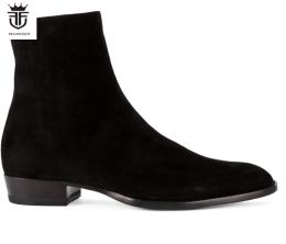 Botas Fr. Lancelot 2020 Nuevos hombres de cuero de gamuza botines zip up up up boots de gamuza negro zapatos de fiesta de moda para hombres vintage