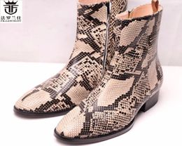 Laarzen Fr.Lancelot Trend Heren Britse Chelsea Fashion Hoge kwaliteit leer met puntige neus Merkprint Slangenleer